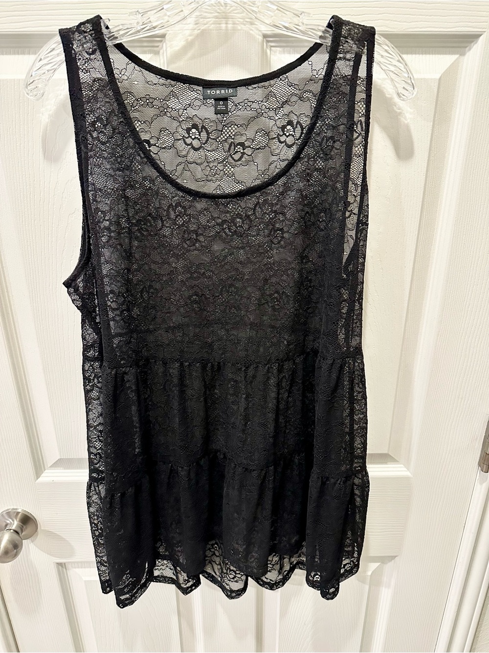 Torrid 0X Sheer Black Lace Tiered Tunic Tank Top
